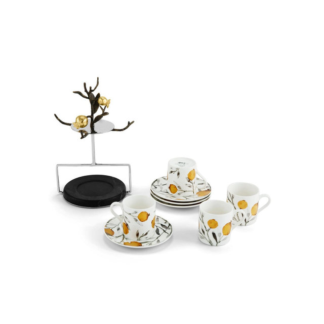 Pomegranate 9 Piece Demitasse Cups and Stand Set