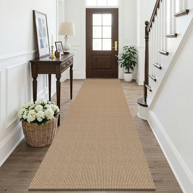 KOZYFLY Boho Runners for Hallways 3x10 ft Washable Kitchen Runner Non Slip Rubber Backed Hallway Rugs Cotton Entryway Runner Rug for Indoor Hall, Backdoor, Kitchen, Orange Beige/Tan/Brown