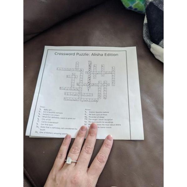 The crossword puzzle Eric put together to propose to Alisha.