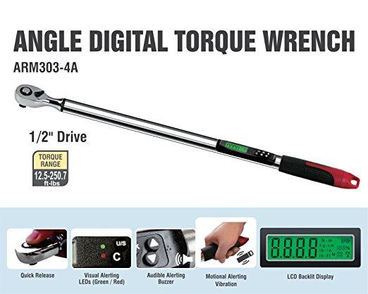 ACDelco Tools ARM303-4A 12.5-250.7 ft-lbs 1/2" Angle Electronic Digital Torque Wrench with Buzzer, Vibration & Flashing Notification