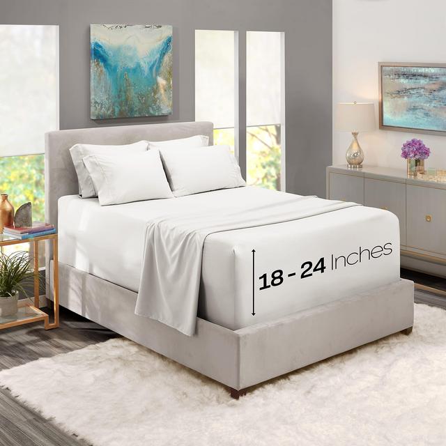 Nestl Extra Deep Pocket Bed Sheet Set – 6-Piece Hotel Bed Sheet Set Deep Pocket Bed Sheets 18-24 Inch Deep Pockets – Fitted Sheet, Flat Sheet and 4 Pillowcases – King – White