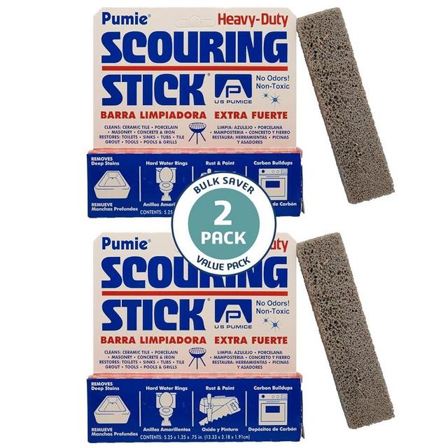 PUMIE Scouring Stick, Heavy Duty Extra Strong Pumice Cleaning Bar, Perfect Pumice Stone for Cleaning Tough Toilet Rings, Bathroom & Kitchen Stains - Scouring Stick on Toilet Bowls, Pool, Tiles(2 Pack)