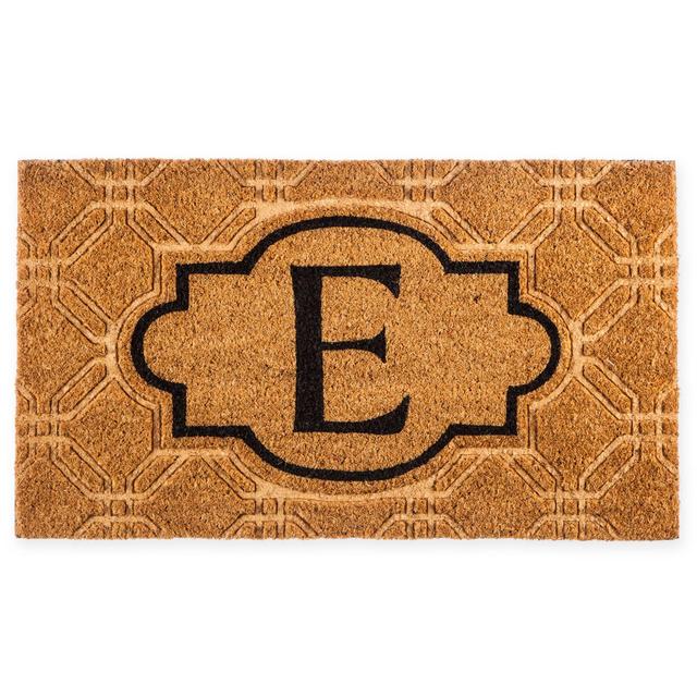 Evergreen Embossed Flocked Monogram Letter "E" Door Mat Insert in Black
