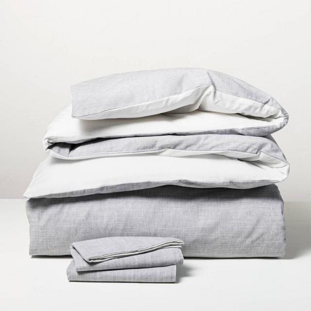 3pc Full/Queen Microstripe Duvet & Sham Set Railroad Gray - Hearth & Hand™ with Magnolia