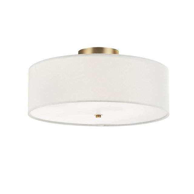 Globe Electric 60998 2-Light Flush Mount Ceiling Light, Matte Brass, White Linen Shade, Ceiling Light Fixture, Light Fixtures Ceiling Mount, E26 Socket, Bedroom Lights for Ceiling, Flush Mount Light