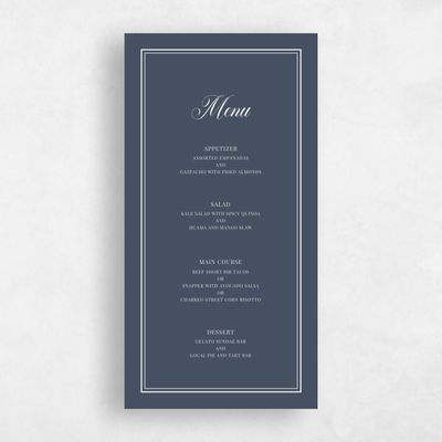 Navy, Blue Wedding Menu - Stauffer