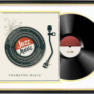 Record Frame with 2 Double Sided Mats (White over Gold), Jukebox Record Album Frames for 12x12 LP Covers, Vinyl Record Display Wall Mounting, Home Decor, Black Picture Frame with Gold Trim