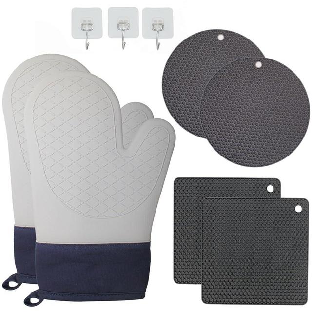 Silicone Oven Mitts, Potholders, Trivets for Hot Dishes, Hooks, 9 Pcs Set: Oven Mitts and Pot Holders Sets, Trivets for Hot Pots and Pans, Hot Pads for Kitchen, Pot Holders Heat Resistant (Dark Grey)