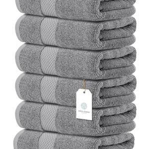 White Classic Luxury Light Gray Hand Towels - Soft 100% Turkish Cotton | Highly Absorbent Hotel spa Bathroom Towel Collection | 16x30 Inch | Set of 6