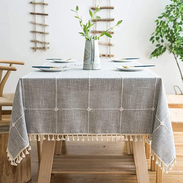 Laolitou Waterproof Tablecloths for Rectangle Tables 55 x 70,Grey Rustic Lattice Tablecloth with Tassel,Wrinkle Free Oil Stain Resistant Outdoor Table Cover for Kitchen, 4-6 Seats