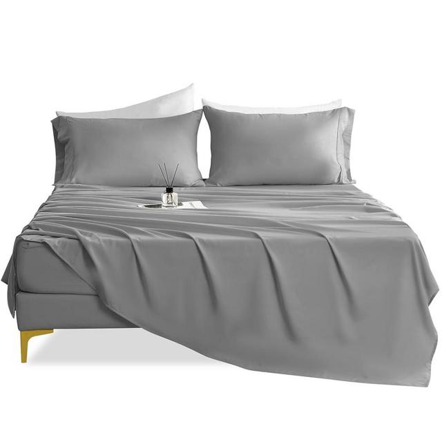 CozySmile California King Sheet Set - 4 Piece Silky Soft Breathable Bed Sheet & Pillowcase Set, 16" Deep Pocket Hotel Luxury Wrinkle Free Easy Care Bedding Sheets Cal King Size, Light Grey