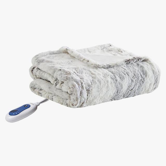 Beautyrest® Heated Oversized Faux Fur Throw, 50 X 70", Natural Marble