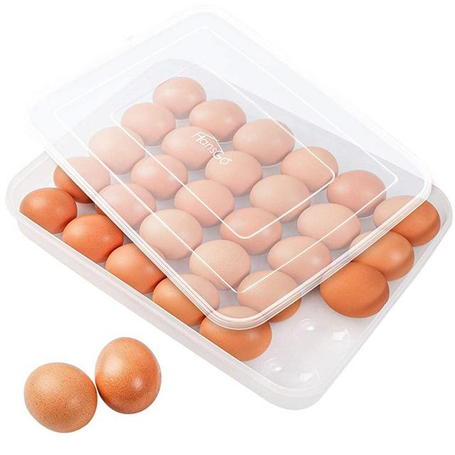 HANSGO Egg Holder for Refrigerator, Deviled Egg Tray Carrier with Lid Fridge Egg Dispenser Egg Storage Stackable Plastic Egg Containers, 30 Egg Box