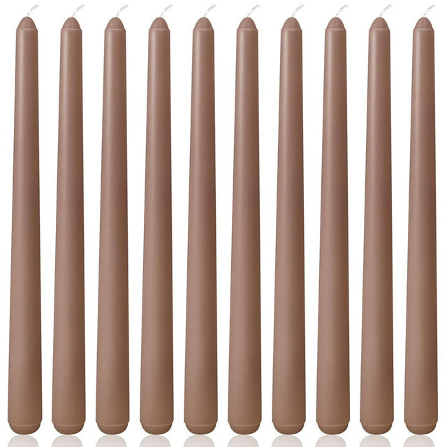 10 Inch Grayish-Brown Taper Candles for Home Decoration, 10 Pack Unscented Candlesticks for Dinner Wedding Party, Smokeless and Dripless Candle Sticks