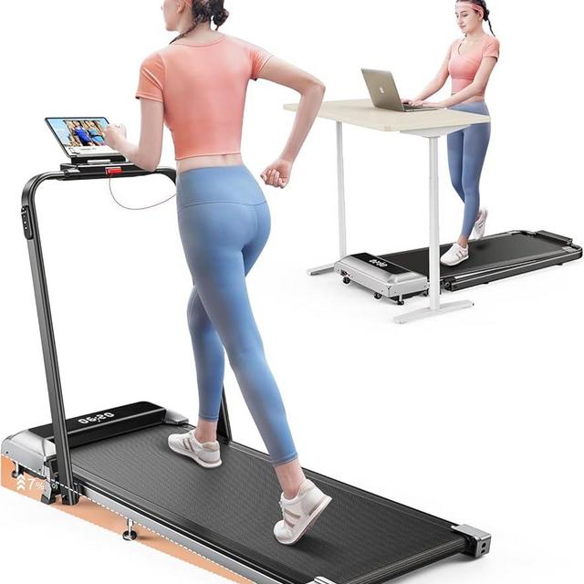 Walking Pad Under Desk Treadmill with Incline and Handle Bar, 2 in 1 Folding Treadmill for Home/Office Small, Portable Compact Treadmills with Remote Control, APP & LED Display