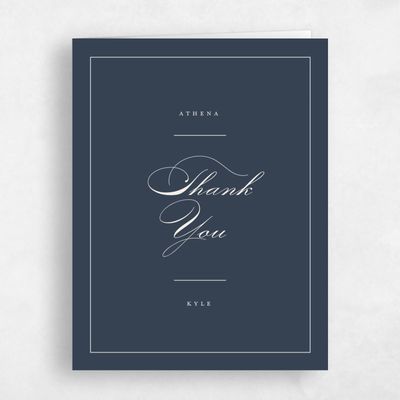 Grayed Navy, Blue Wedding Thank You - Perseus Portrait