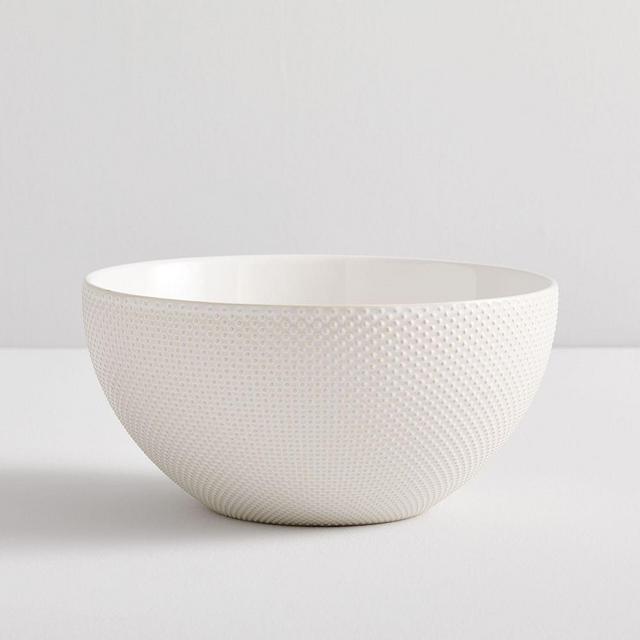 Textured Serving Bowl, White, Dots