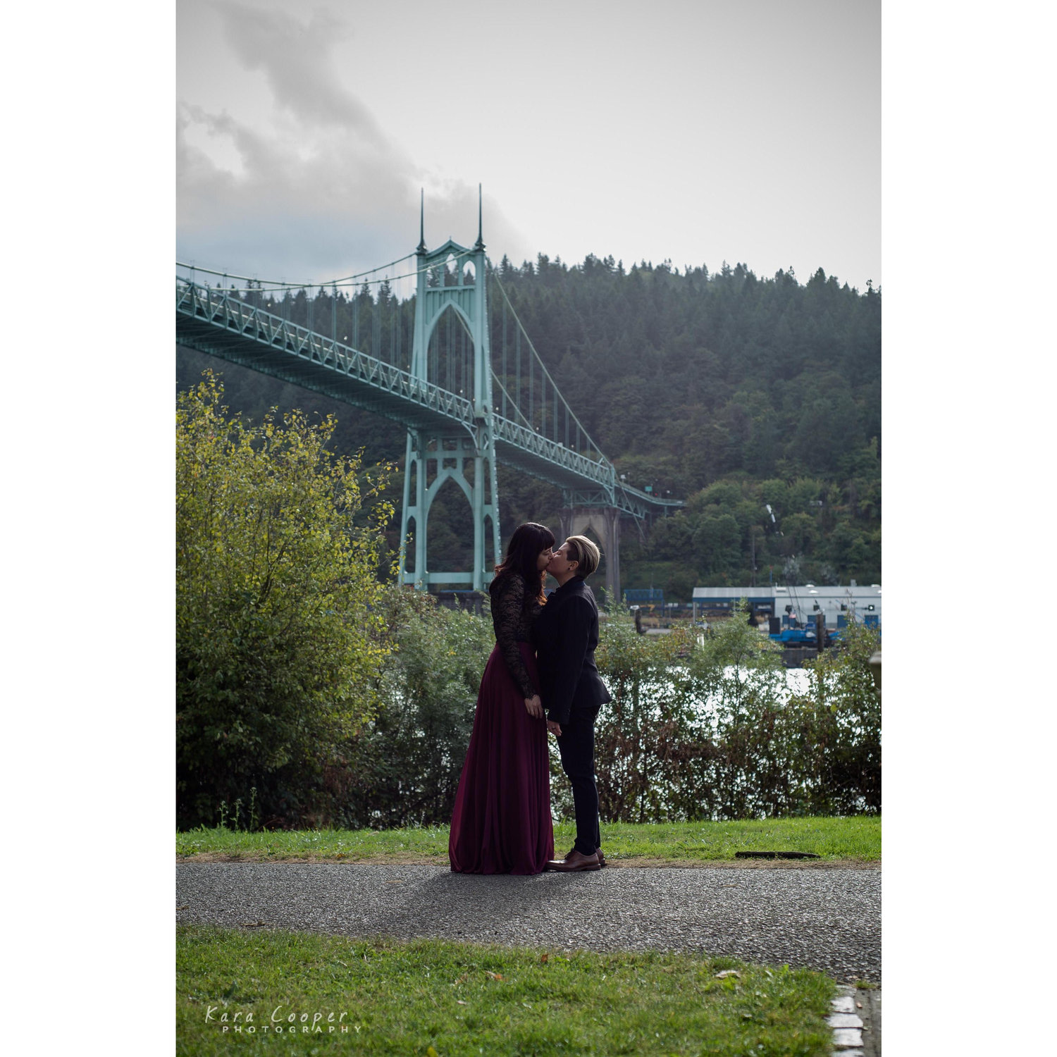 At Cathedral park underneath St Johns bridge during our engagement shoot,