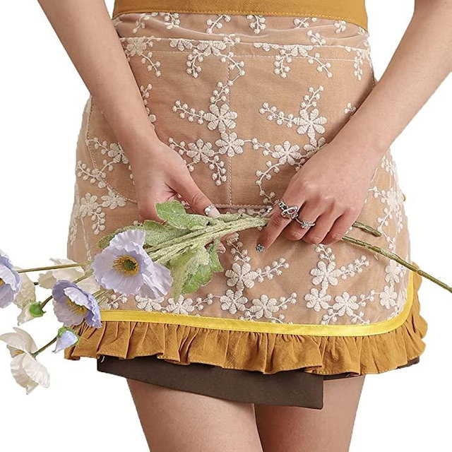 Floosum Waist Apron for women - Lovely Half Apron Cotton Lace Embroidered Server Waitress Apron Short Apron for Womens Girls