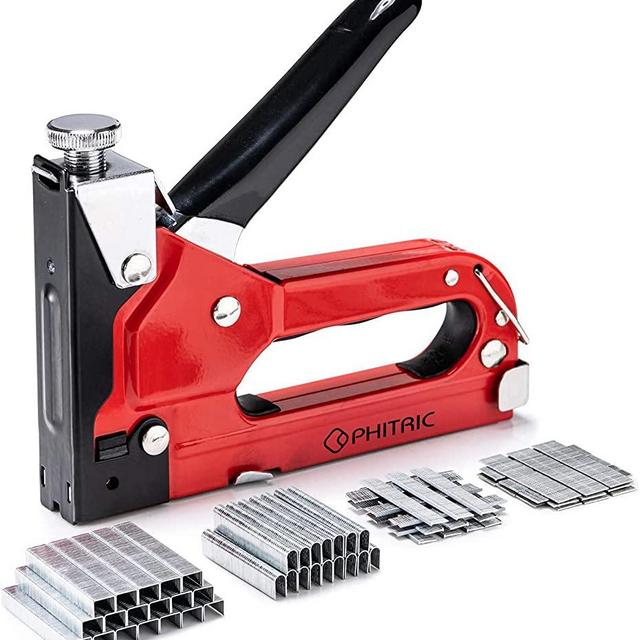 Upholstery Staple Gun Heavy Duty, PHITRIC 4 in 1 Stapler Gun with 6000 Staples, Manual Brad Nailer Power Adjustment Furniture Stapler Gun for Wood, Carpentry, Decoration DIY Staple Gun