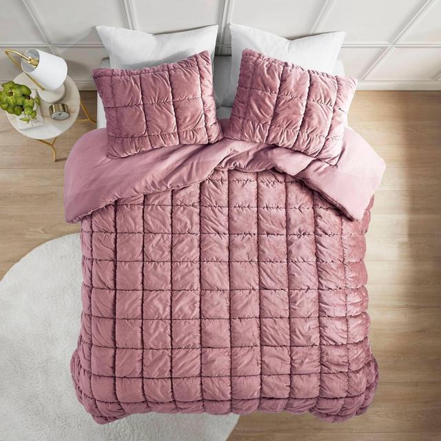 Intelligent Design Full/Queen Velvet Dream Puff Ultra Soft Weave Comforter Set Pink: Microfiber, OEKO-TEX Certified