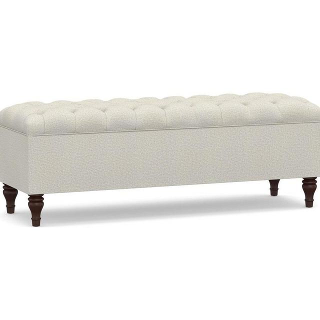 Lorraine Upholstered Tufted Queen Storage Bench, Performance Heathered Basketweave Dove