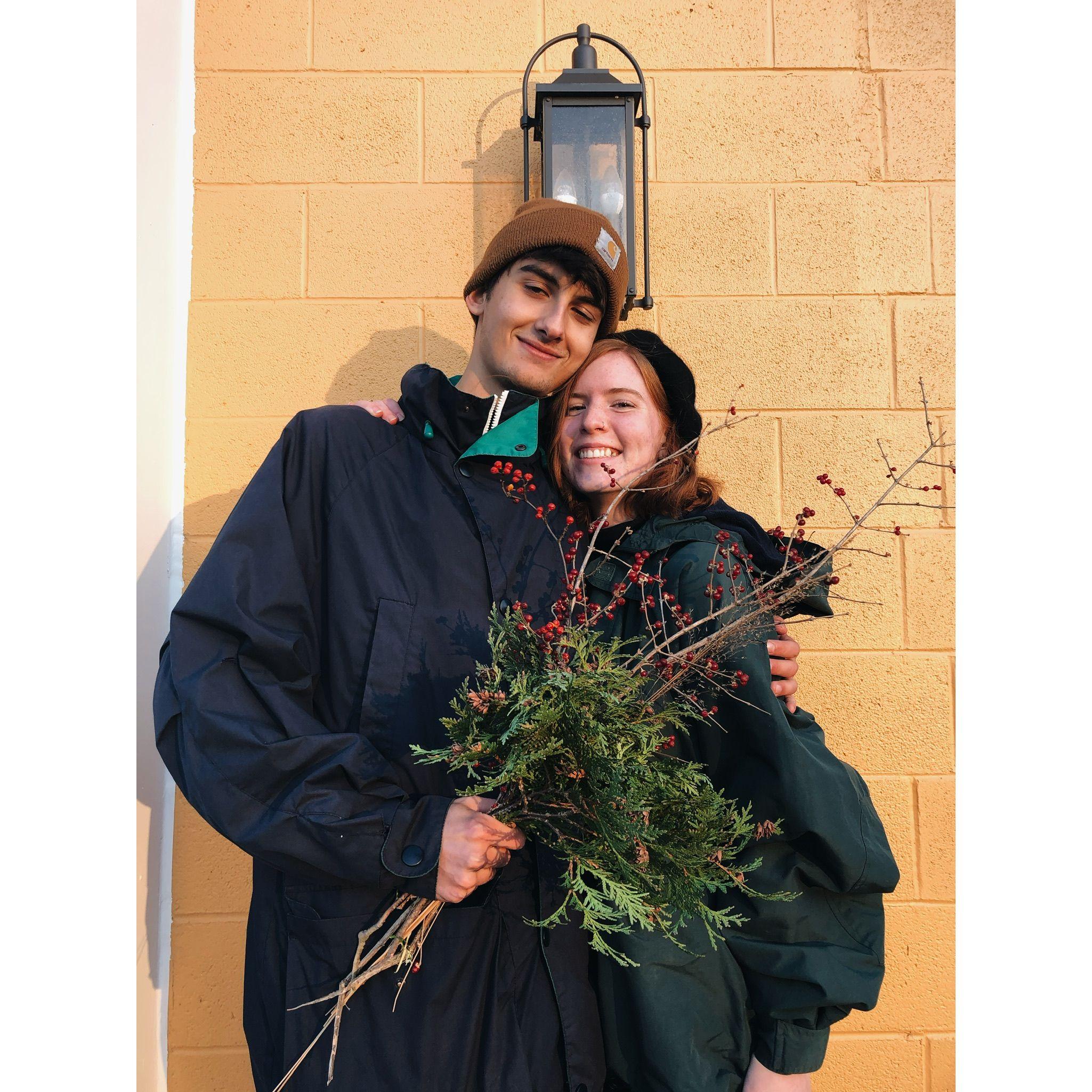 Foraging for wreath making materials with A's family one November