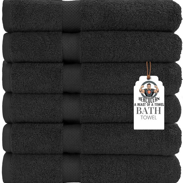 HERCULEAN Premium Bath Towels 24 x 48 Pack of 6 | Quick Dry and Highly Absorbent | 100% Cotton Terry Towels for Bathroom - Perfect for Shower - Pool and Spa - Luxury Soft Towels - Charcoal Grey