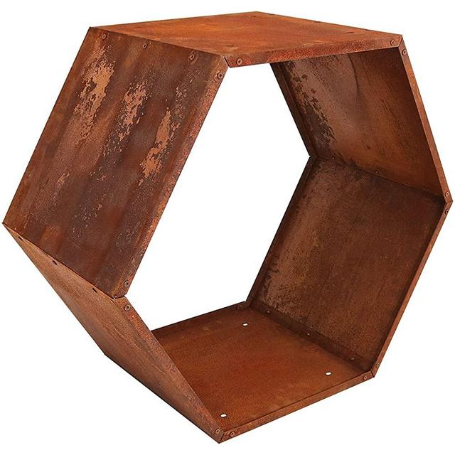 Sunnydaze Outdoor Hexagon Heavy-Duty Firewood Log Storage Rack - Honeycomb Design - Cold-Rolled Steel Construction with Rustic Oxidized Finish - 30-Inch