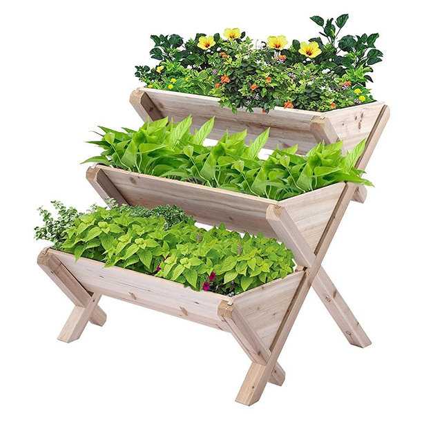 Notume 3 Tiers Wooden Vertical Raised Garden Bed with Legs ,Planter Raised Beds Kit for Flowers Herbs Vegetables, Natural