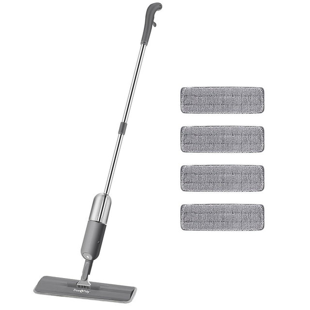 True & Tidy Spray Mop for Floor Cleaning Wet Spray Mop with 12 oz Refillable Bottle and 4 Washable Microfiber Pads Home or Commercial Use Dry Wet Flat Mop for Hardwood Laminate Wood Ceramic (Gray)