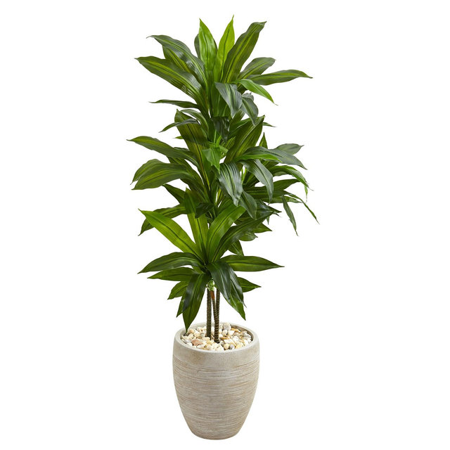 Nearly Natural 4' Dracaena Artificial Plant in Sand Colored Planter - Real Touch