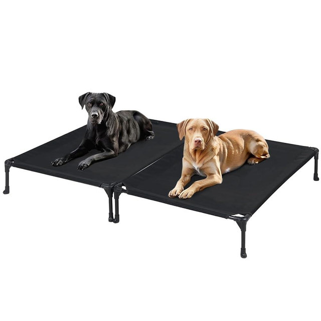 Veehoo 2 Pack Raised Dog Bed, Cooling Elevated Dog Bed, Portable Pet Cot with Washable & Breathable Mesh, No-Slip Feet, Durable Dogs Cots Beds for Large Dogs, 42" x 30", Black, CWC1803-L