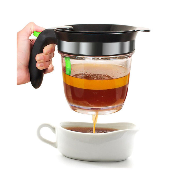 VONDIOR Premium 4-Cup Fat Separator & Oil Strainer with 3-in-1 Peeler