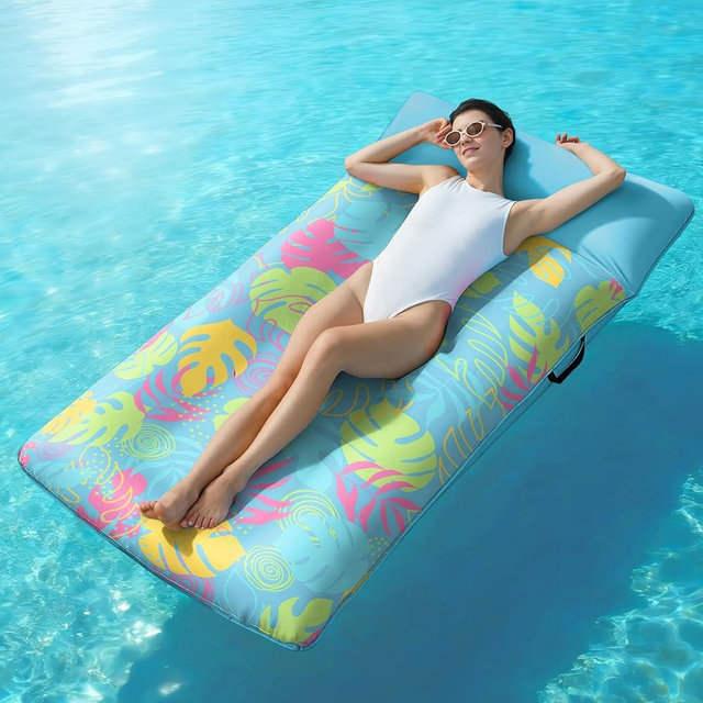 SLOOSH Inflatable Pool Floats Lounger - XL Fabric Covered Pool Mat Floaties for Adults, Ultra Comfort Water Floating Lounger with Headrest for Beach Lake Swimming Pool Float Raft 68"X34"