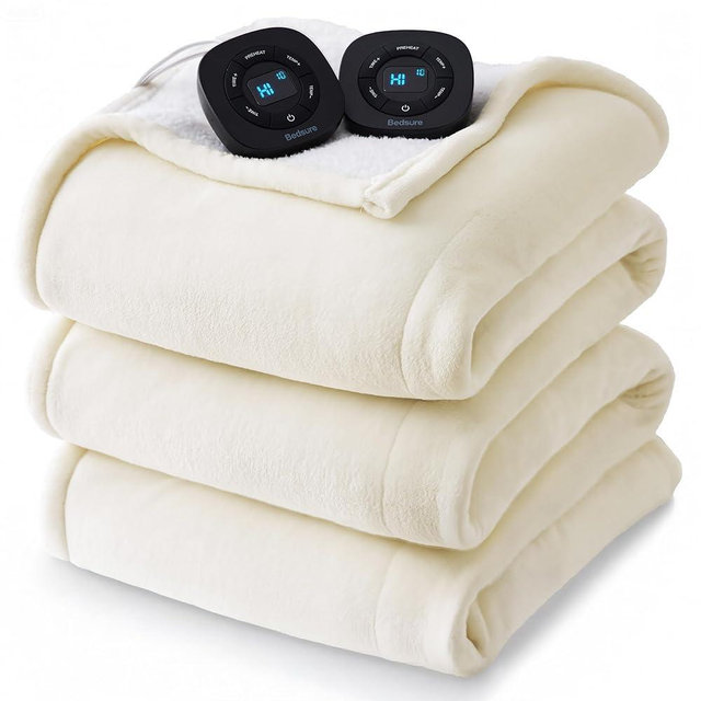 Bedsure Electric Blanket Queen Size - Dual Control Heated Blanket Queen, Fast Heating with 10 Time Settings & 10 Heat Settings, Warm Gift for Grandma (84x90 inches, Ivory)