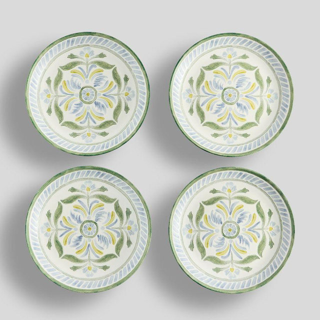 Chambray Tile Stoneware Appetizer Plates, Set of 4 - Chambray Multi