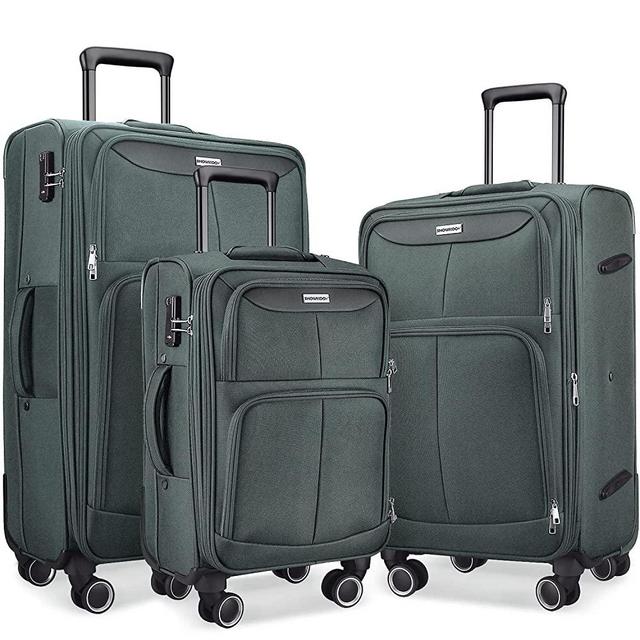 SHOWKOO Luggage Sets 3 Piece Softside Expandable Lightweight Durable Suitcase Sets Double Spinner Wheels TSA Lock Armygreen (20in/24in/28in)