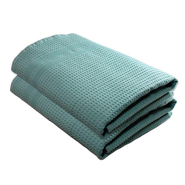 Gilden Tree Premium Waffle Weave Bath Towels 2 Pc Set 100% Natural Cotton Quick Dry Lint Free Soft Luxurious Fabric Solid Colors Oversized Thin Cloth Fade Resistant (Seafoam)