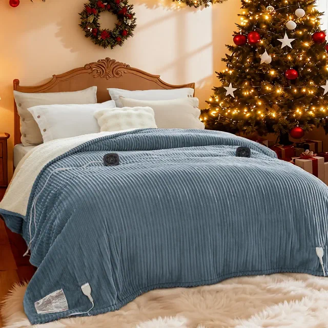 GentleSoft Heated Blanket Soft Ribbed Flannel Electric Blanket, Heating with 10 Time Settings, 10 Heat Levels, 8 hrs Timer Auto Shut Off, Gifts for Ot