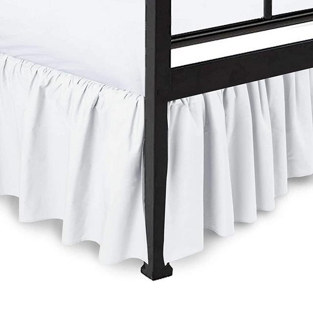 Dust Ruffle with Split Corner Ruffled Gatherd Bed Skirt with Platform Three Sided Coverage - 21" Drop 100% Microfiber Soft,Sheen & Luxurious Look - Bed Skirts (White -Queen)
