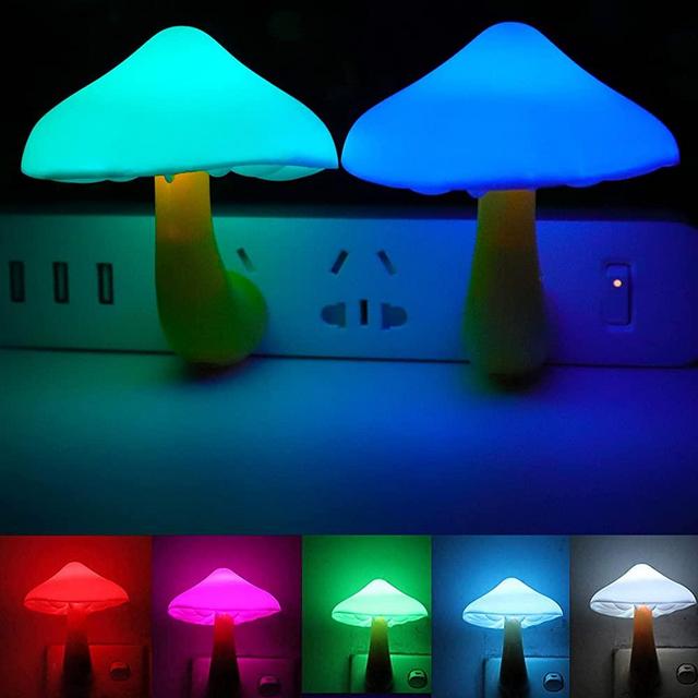 AUSAYE 2Pack Sensor LED Night Light Plug in Lamp 7 Color Changing Mushroom Light Cute Night Lights for Adults Kids NightLight Bedroom, Bathroom,Toilet,Hallway,Stairs,Kitchen