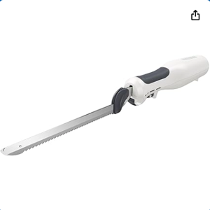 BLACK+DECKER 9 inch Electric Carving Knife, Comfort Grip Handle & Safety Lock Button, Stainless Steel Blades and Dishwasher Safe Parts, Corded, White