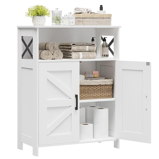 Homhedy Farmhouse Bathroom Storage Cabinet with 2 Doors, Toilet Paper Cabinet with Adjustable Shelves, Small Bathroom Cabinet for Kitchen/Laundry/Living Room, 11.8 x 23.6 x 31.5 Inches, White