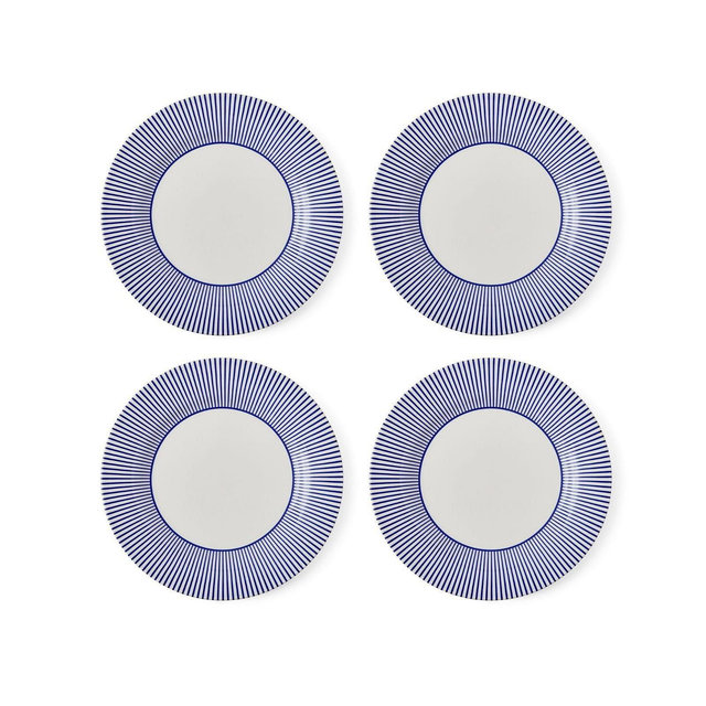 Spode Blue Italian Steccato Dinner Plates, Set of 4