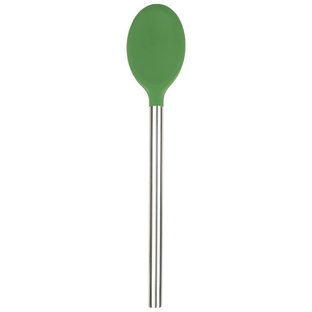 Tovolo Mixing Spoon Stainless Steel Handle Scratch Resistant Non Stick Safe Kitchen Utensil for Cooking Baking Serving Stirring, Heat Resistant Silicone Stirring Spoon with Metal Handle Pesto Green
