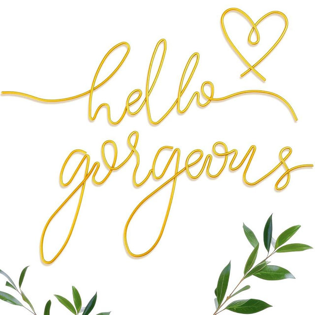 Hicarer Hello Gorgeous Metal Wall Art Decor Minimalist Decoration Metal Hello Gorgeous Decorative Sign for Living Room Office Bedroom Hotel Home Wall Decoration(Gold)