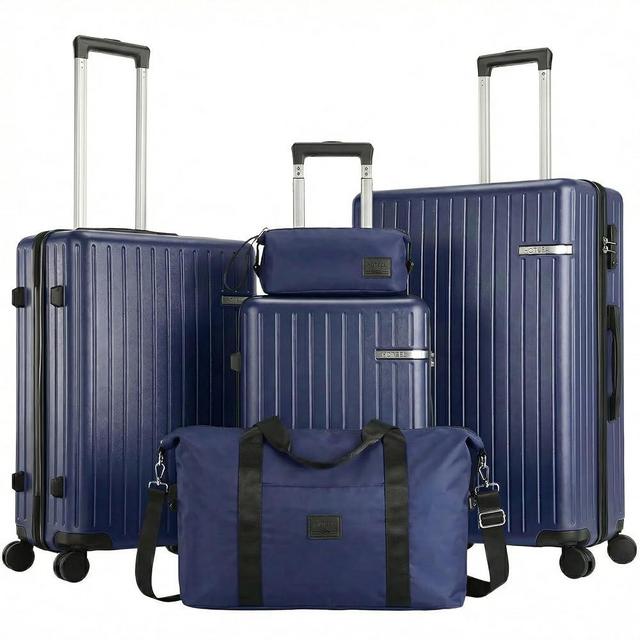 Hoteel Luggage Sets 5 Piece (4-YEARS WARRANTY), ABS+PC Suitcases with Wheels and Side Hook, Hardshell 20/24/28 inch Luggage with Duffel Bag Travel Bag, Dark Blue