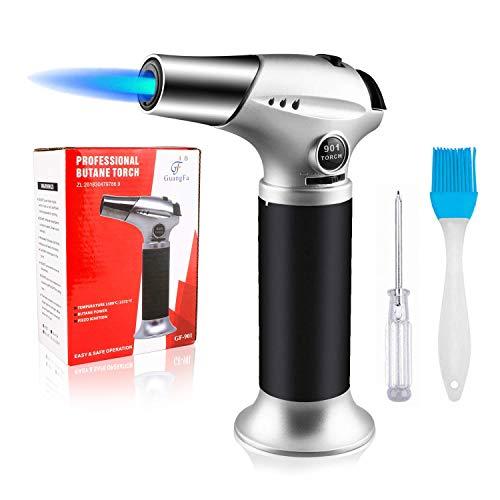 Butane Torch, Professional Kitchen Torch with Safety Lock & Adjustable Flame for Cooking, BBQ, Baking, Brulee, Creme, DIY Soldering(Butane Not Included)