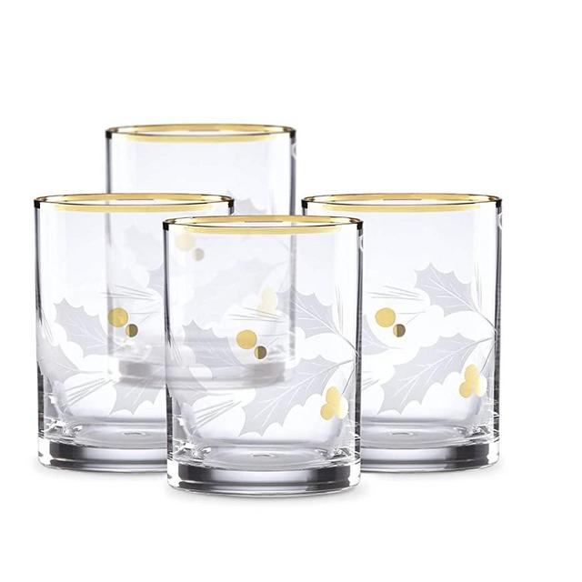Lenox Holiday Gold Double Old Fashioned 4-Piece Glass Set Clear, 2.50 LB